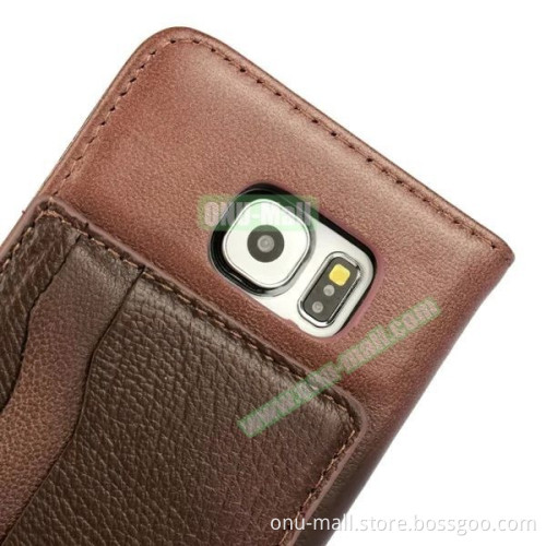 With Card Slots on the Back Lambskin Wallet Style Genuine Leather Case for Samsung Galaxy S6 Cover